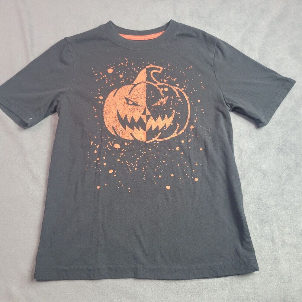 Halloween Shirt Boys 8 Black Jack O Lantern Trick Or Treat Pumpkin Short Sleeve‎